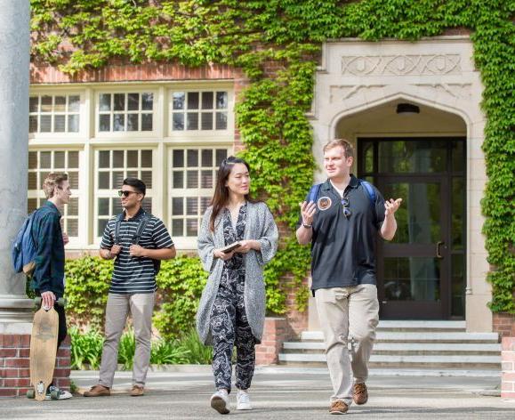 students walking on campus